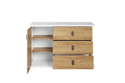Simi Commode 1-deur 3-la Wit-Eiken vooraanzicht