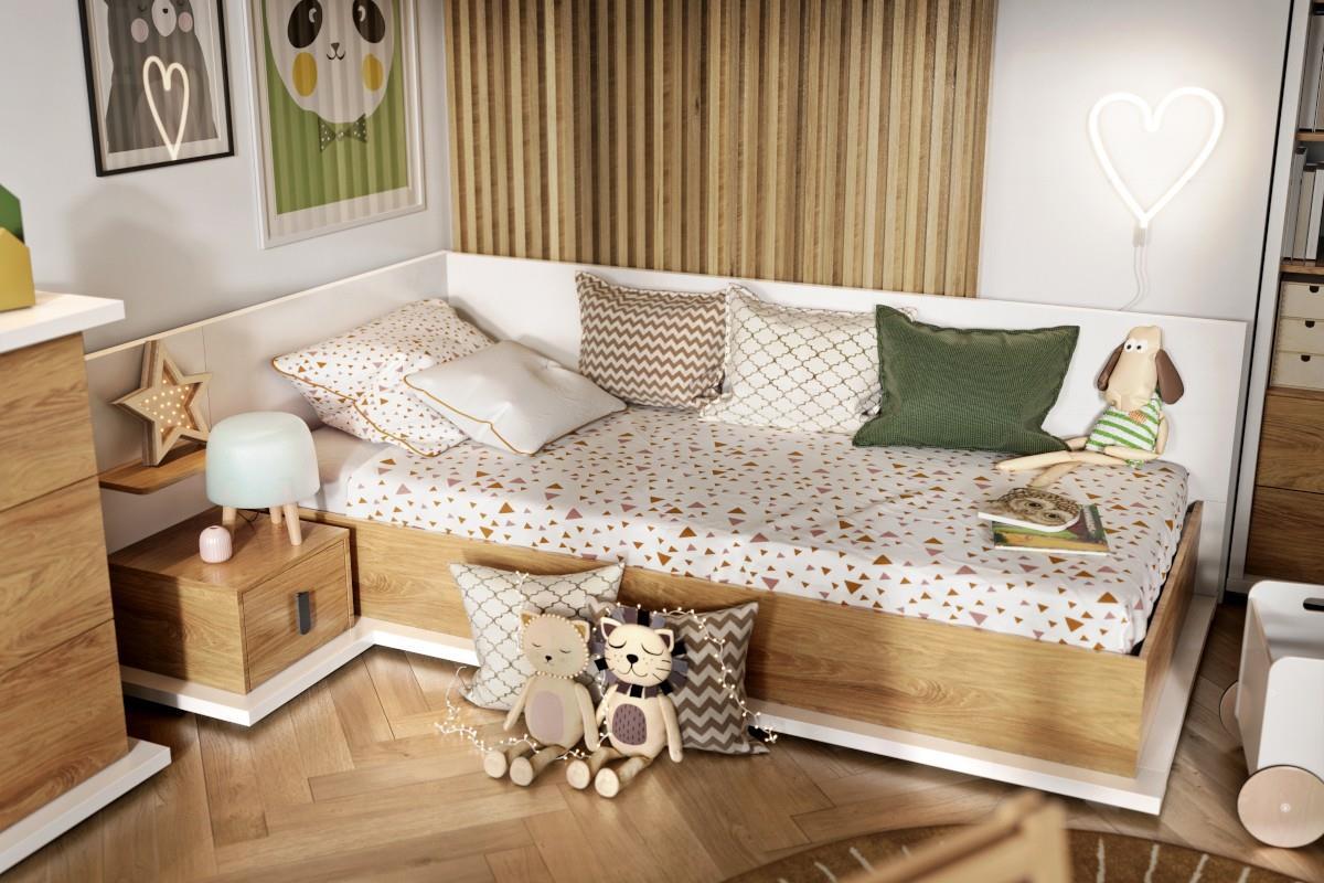 Simi Opbergbed 90x200 Links Wit-Eiken sfeerfoto