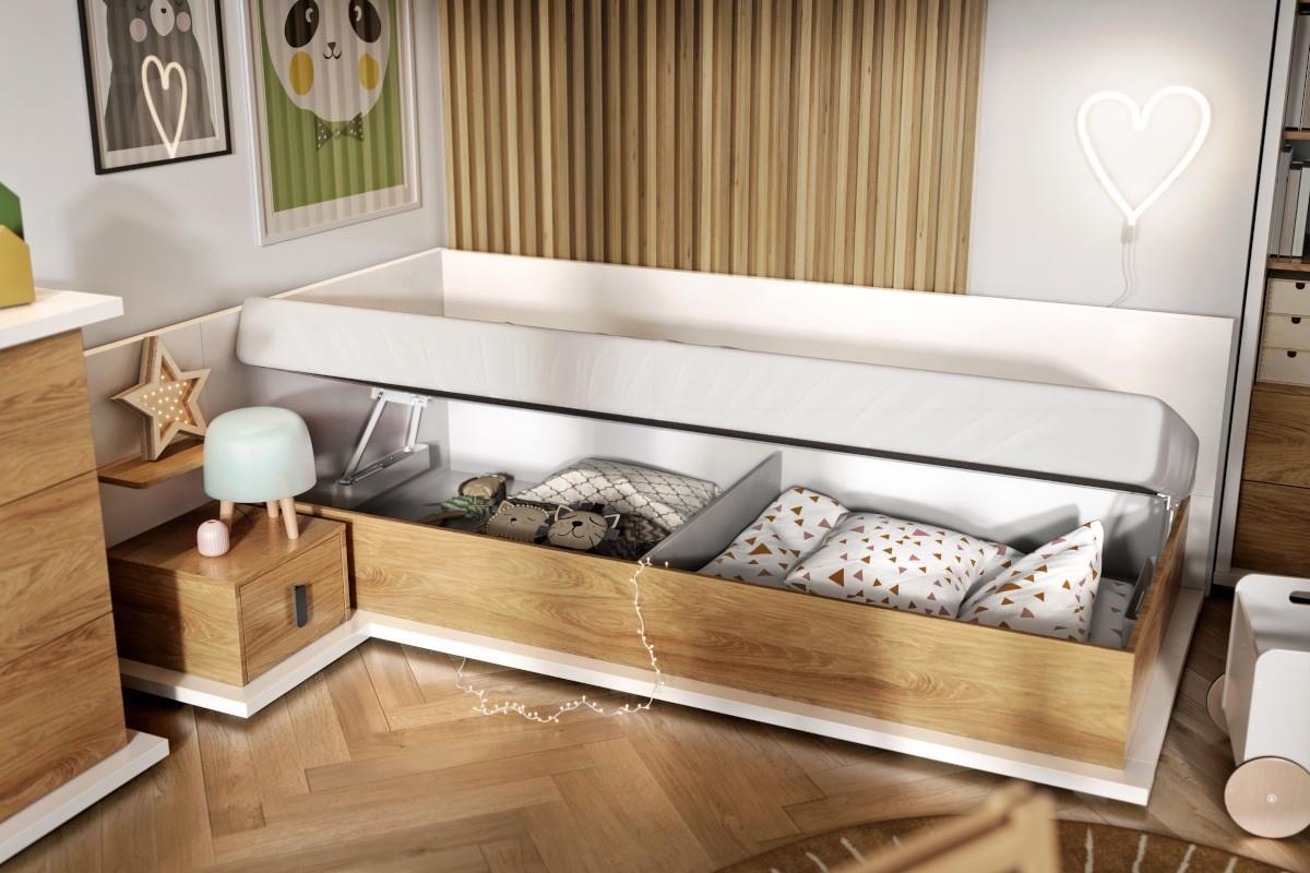 Simi Opbergbed 90x200 Links Wit-Eiken sfeerfoto open
