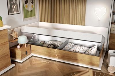 Simi Opbergbed 90x200 Links Wit-Eiken sfeerfoto open