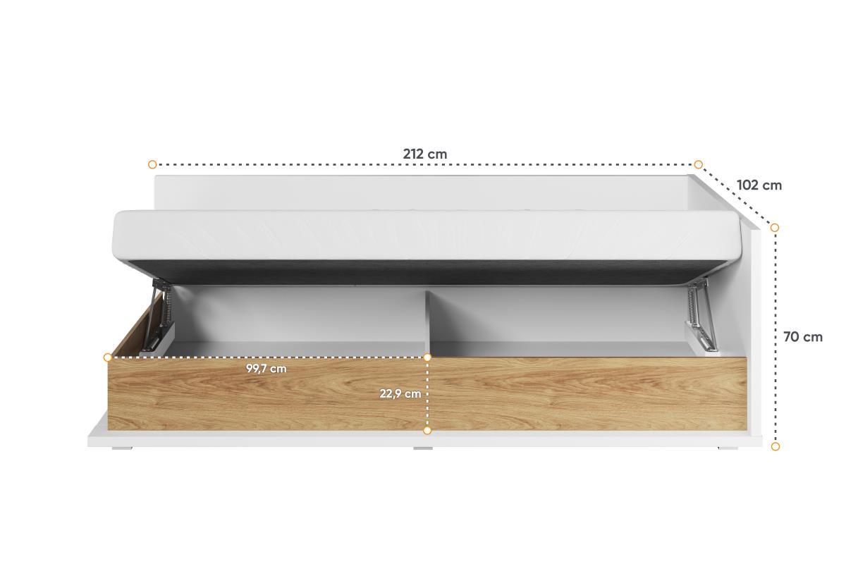 Simi Opbergbed 90x200 Rechts Wit-Eiken afmetingen