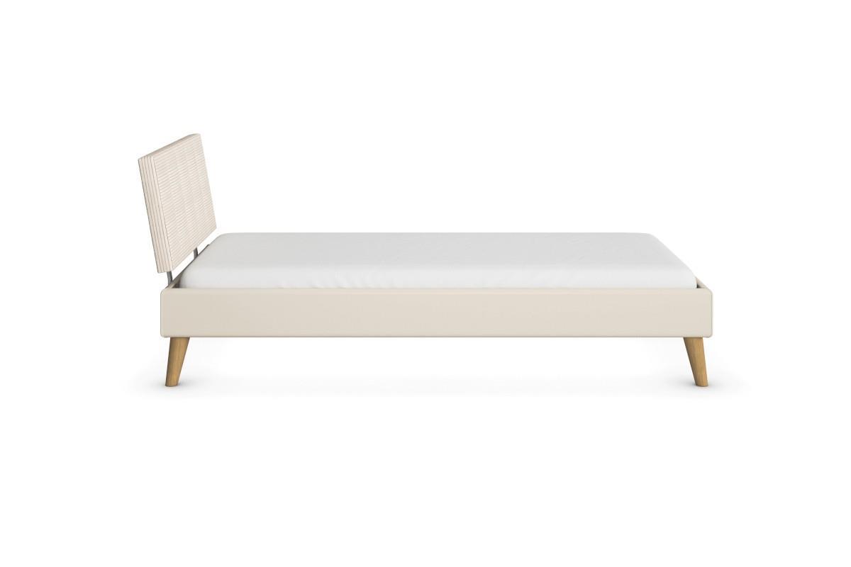 Skandi Bed 90x200 met gestoffeerd hoofdbord zijaanzicht