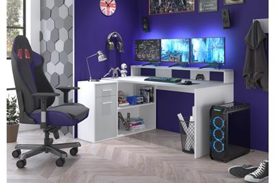 Gamer hoekbureau grijs-wit