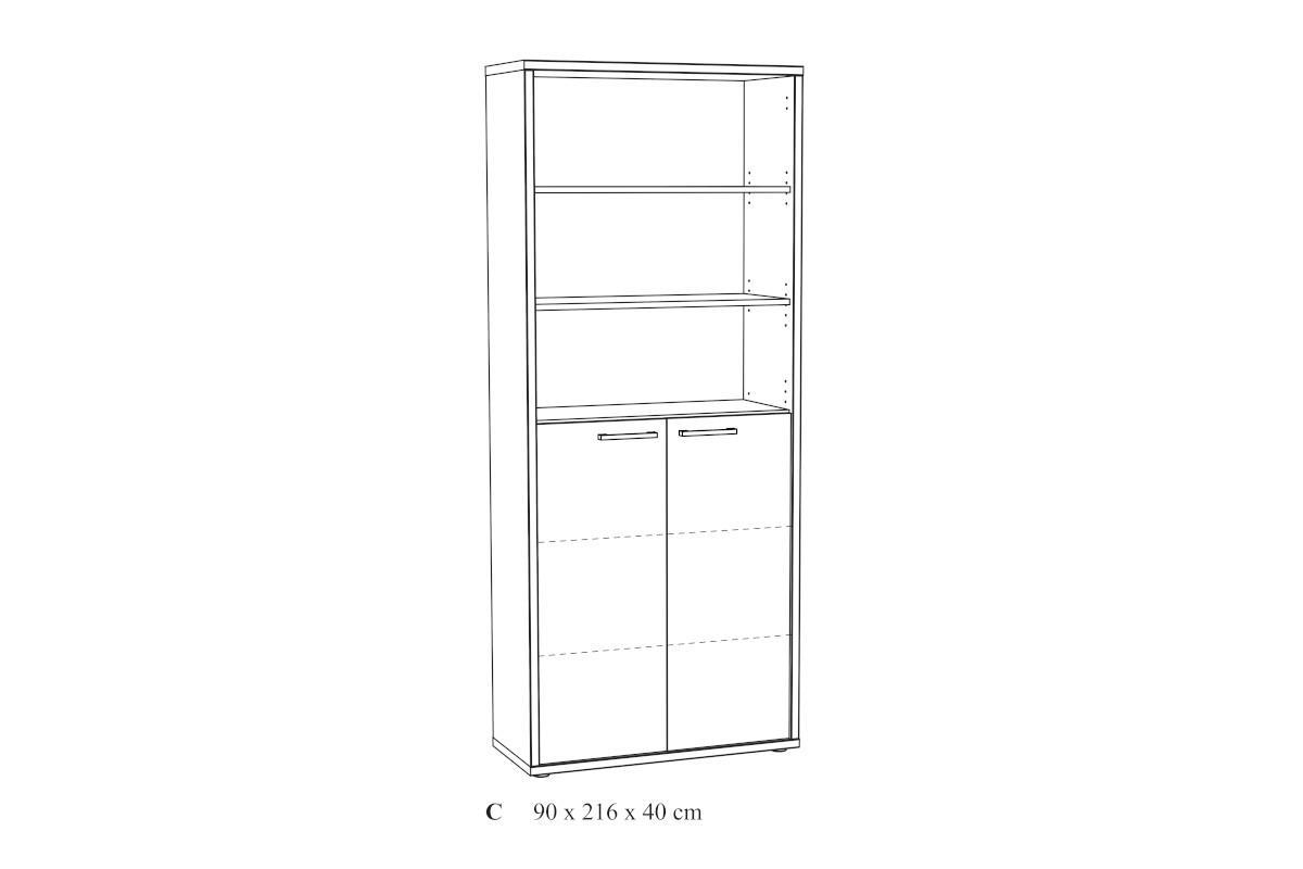 Flexo Boekenkast Hoog 2-deurs - 3 open vakken